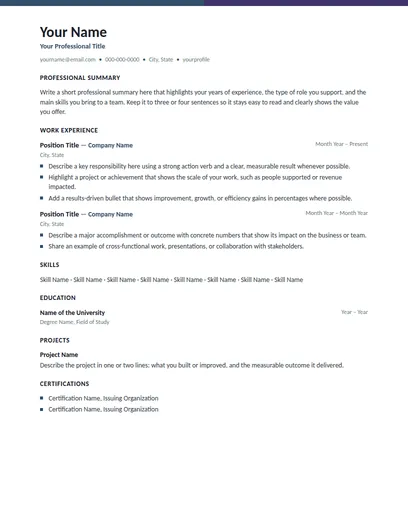 Abbott resume template preview