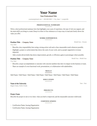 Adair resume template preview
