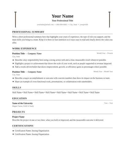 Aldridge resume template preview