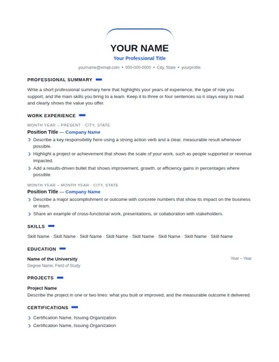 Arc resume template preview