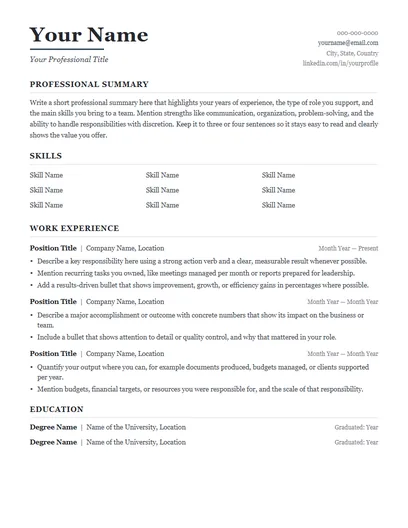 Ashford resume template preview