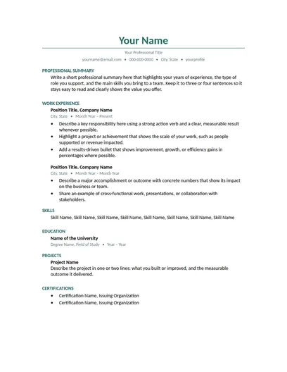 Aster resume template preview
