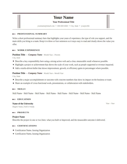 Bancroft resume template preview