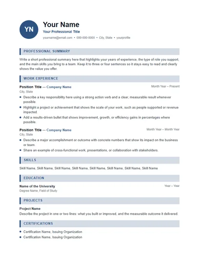 Beaumont resume template preview