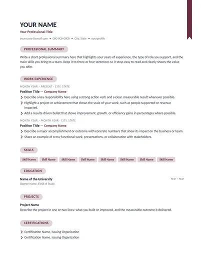 Bellamy resume template preview