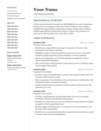 Bennett resume template preview