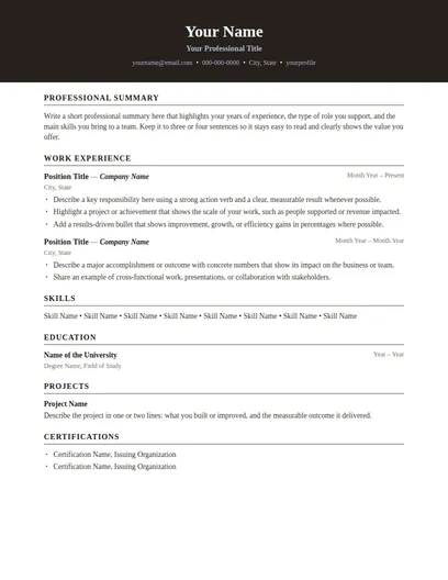 Blackwood resume template preview