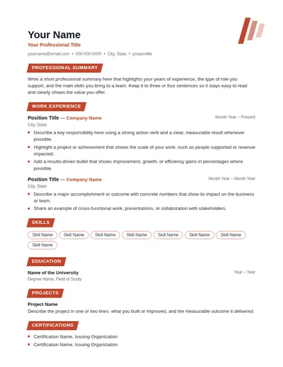 Blaze resume template preview