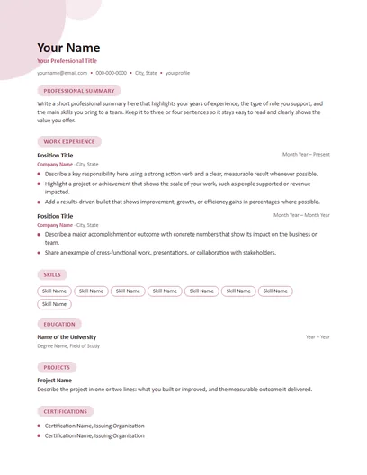 Bloom resume template preview