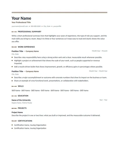 Bradford resume template preview