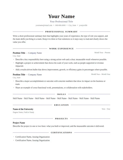 Zenawi resume template preview