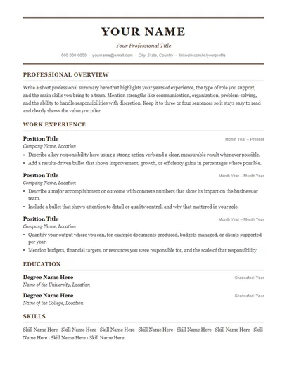 Caldwell resume template preview
