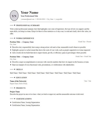 Carrington resume template preview