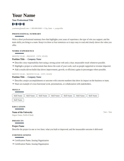 Cavendish resume template preview