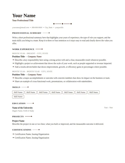 Chatham resume template preview