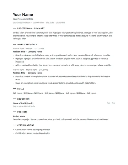 Cinder resume template preview