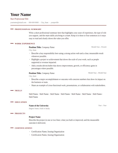 Claremont resume template preview