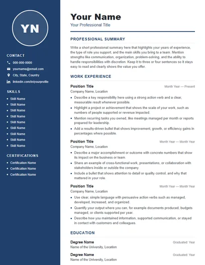 Cobalt resume template preview