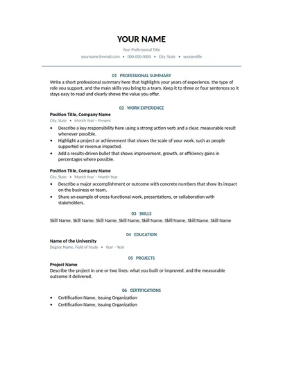 Cove resume template preview