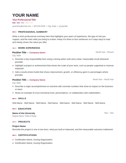 Dash resume template preview