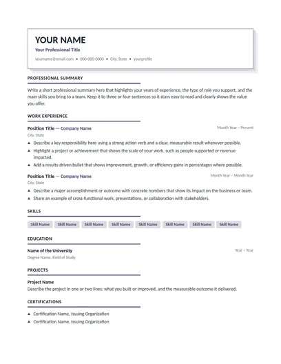Davenport resume template preview