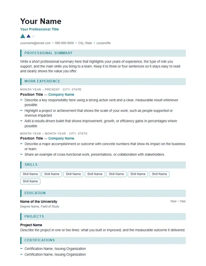 Delta resume template preview
