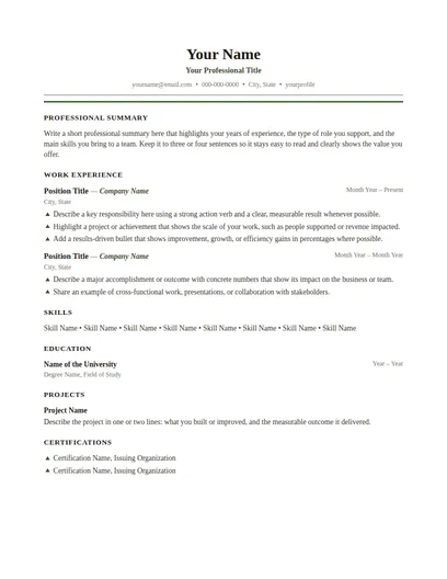 Dorset resume template preview