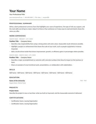 Draper resume template preview
