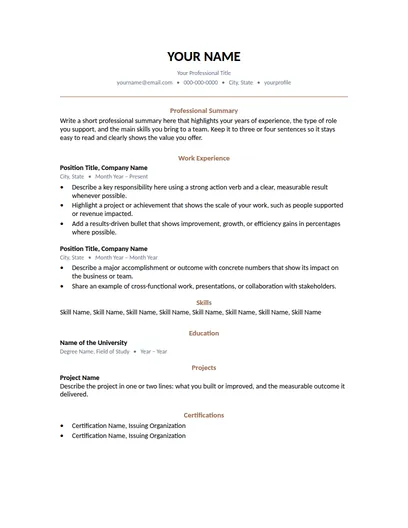 Dune resume template preview