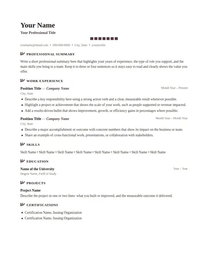 Dunmore resume template preview