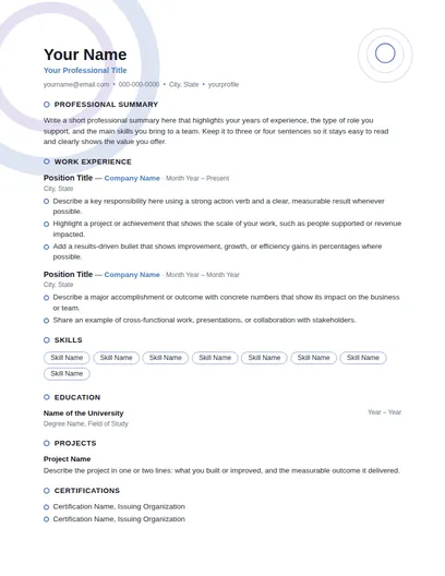 Echo resume template preview