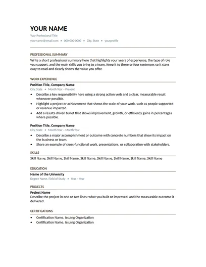 Elm resume template preview