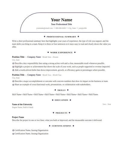Exeter resume template preview