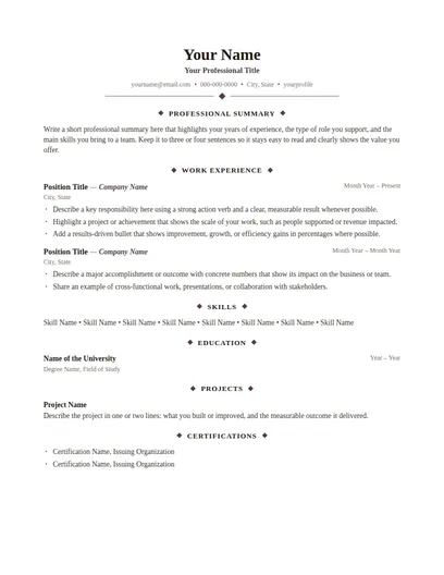 Fairfax resume template preview