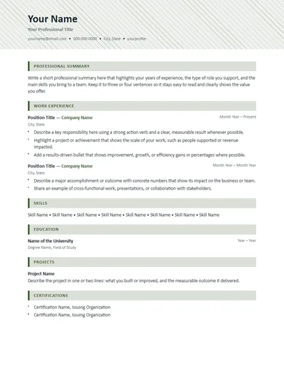 Gardner resume template preview