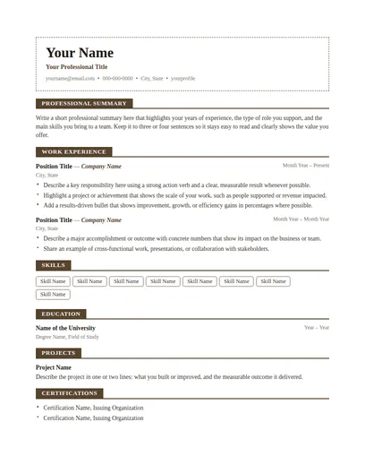Gladstone resume template preview