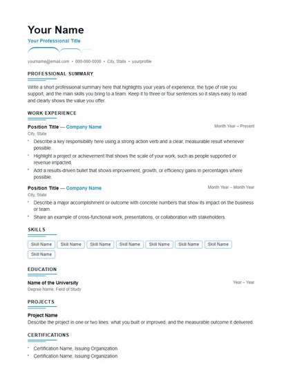 Glide resume template preview