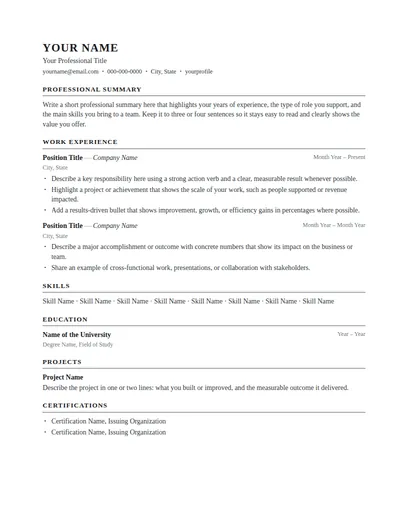 Grange resume template preview