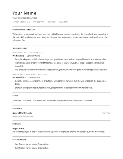 Halston resume template preview