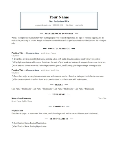 Hampton resume template preview