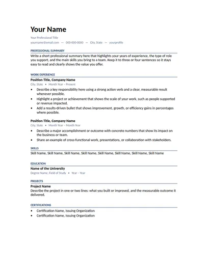 Harbor resume template preview
