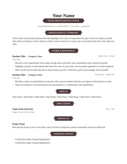 Harrington resume template preview