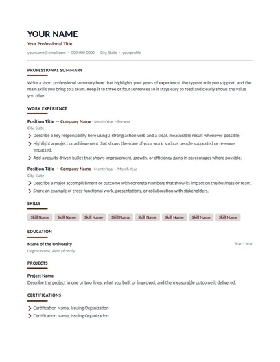 Hastings resume template preview