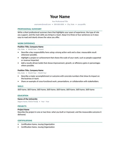 Haven resume template preview