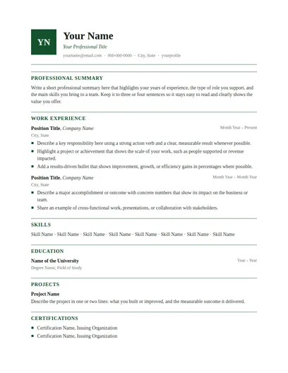 Hawthorne resume template preview
