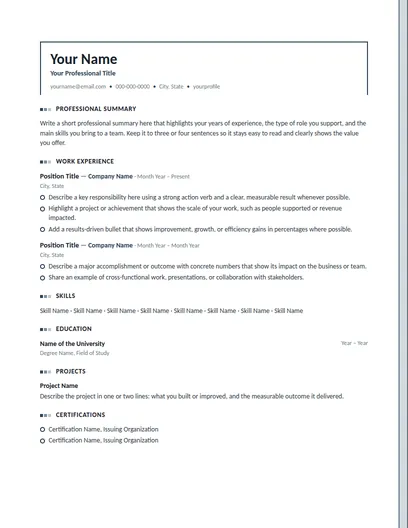 Holbrook resume template preview
