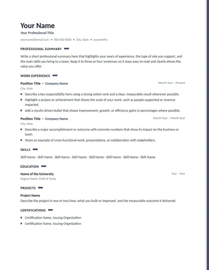 Holloway resume template preview