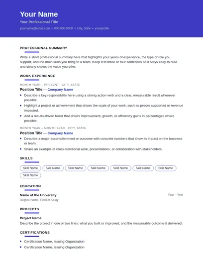 Indigo resume template preview