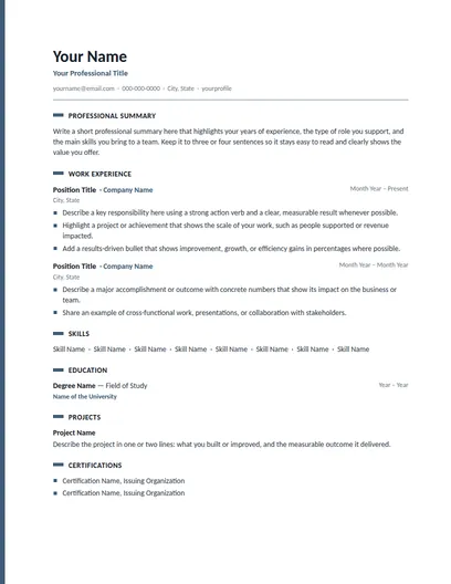 Kestrel resume template preview