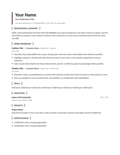 Kimball resume template preview